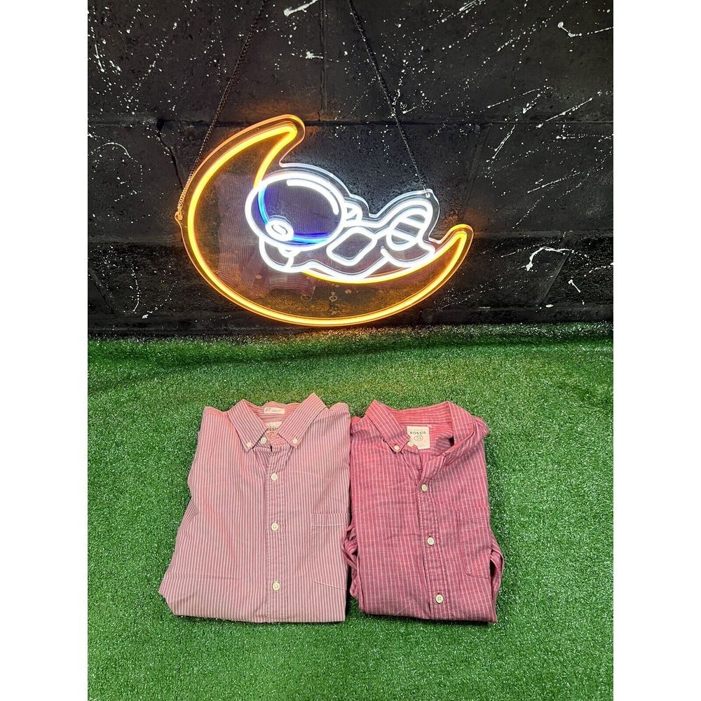 Lot Of 2 Fossil 54 Shirt Mens Large Plaid Vintage‎ Long Sleeve Button Up Woven
